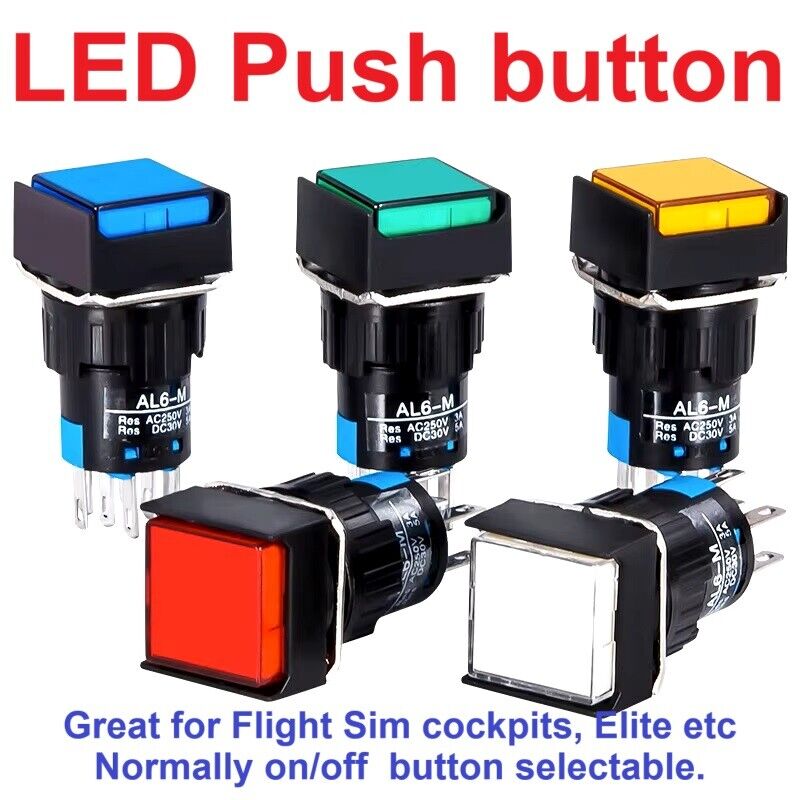 Momentary button LED square WHITE GREEN RED BLUE YELLOW Flightsim MSFS2020 Elite
