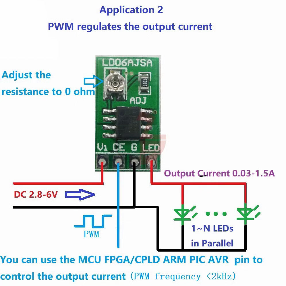 DC 3V 3.7V 5V 6V LED Driver 30-1500MA Constant Current Adjustable Module PWM