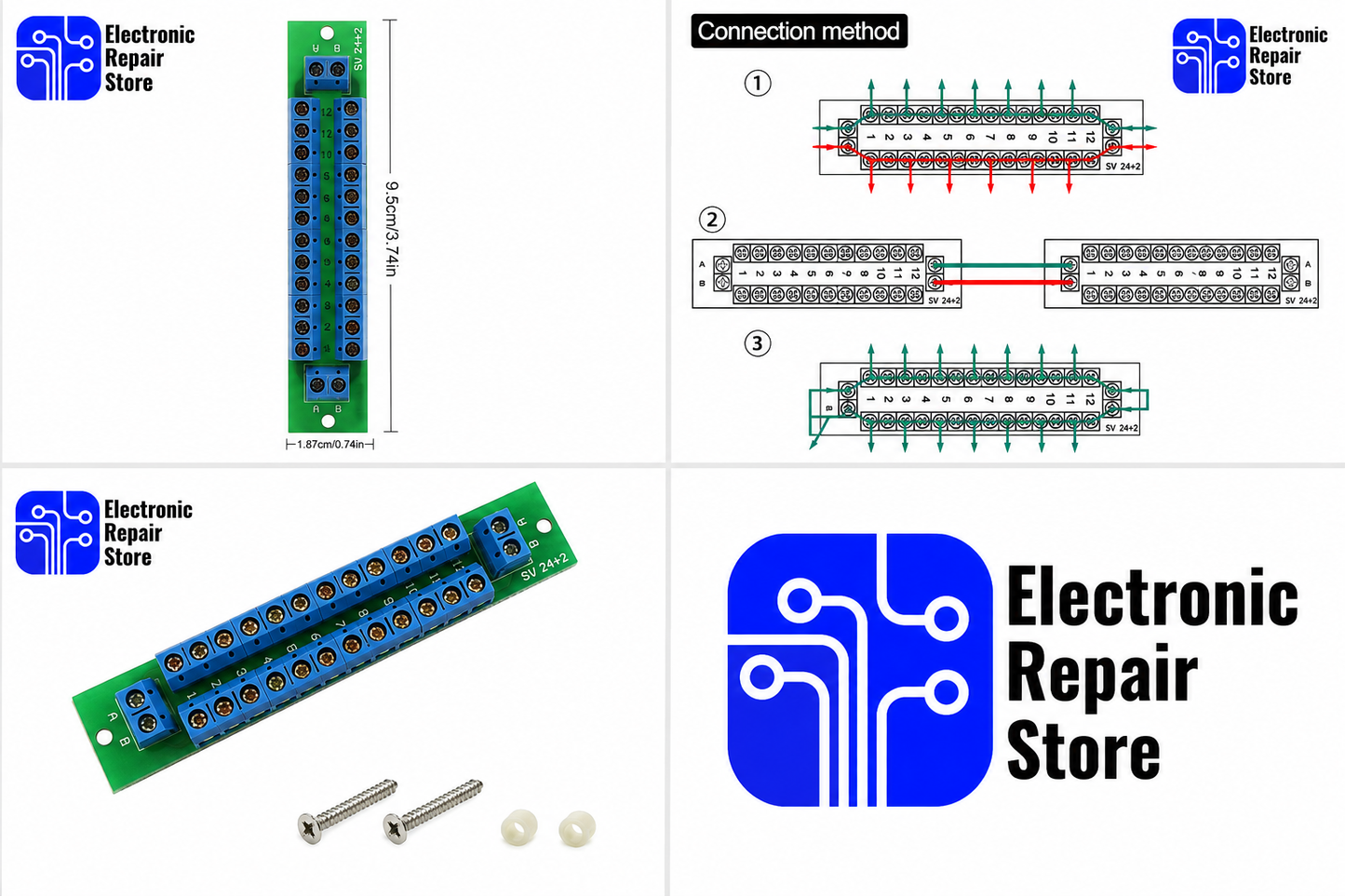 Power Distribution Board for DC and AC Voltage 2 Inputs terminals and 12 Outputs