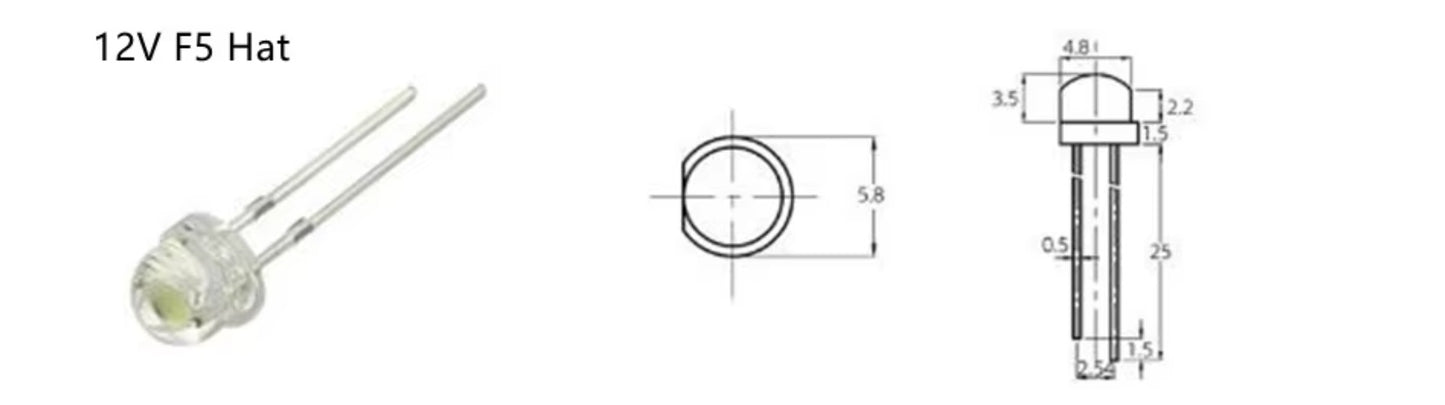 12V 5mm STRAW HAT bright clear lens LED with built in resistor for models trains