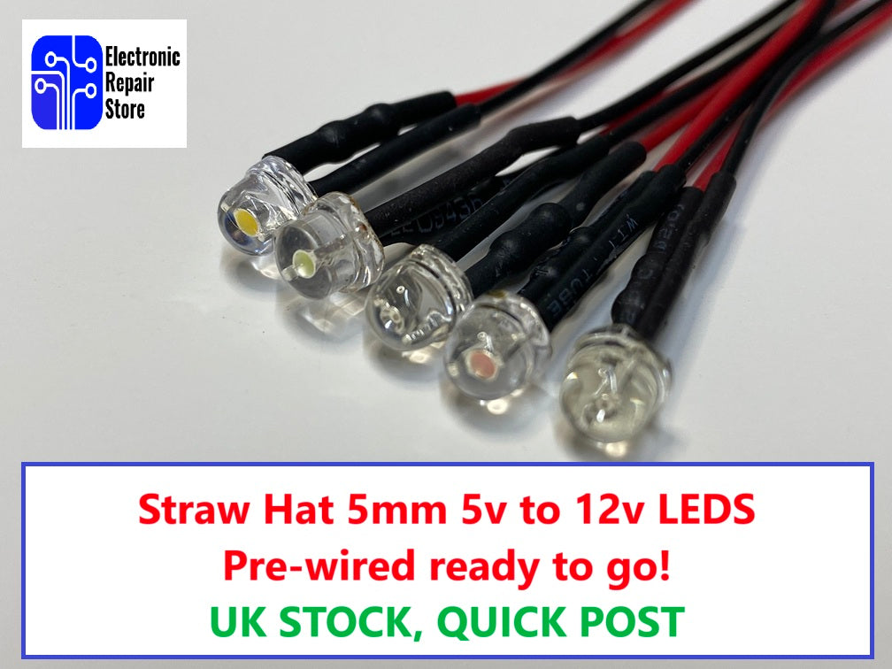 5V 6V 9V 12V Straw Hat wired LED 5mm models railways lots of colours UK