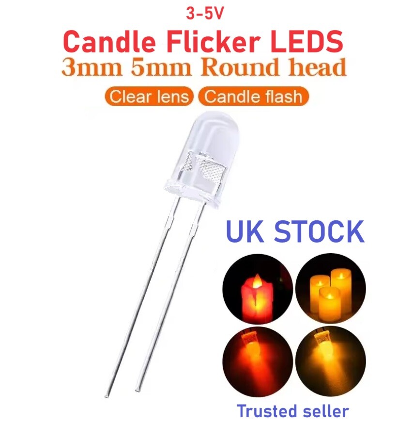 3mm 5mm Candle LED Flicker Red Yellow White Light Flickering 3v 5v UK stock