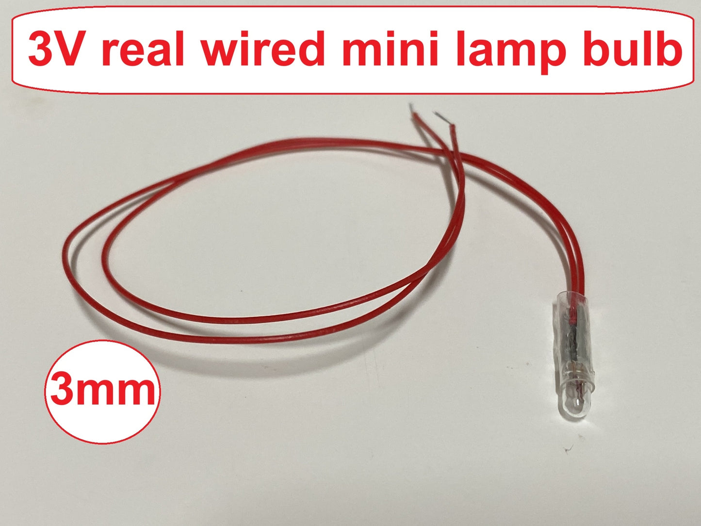 3V 3mm Incandescent Wired Rice Grain Lamp Bulb for Models DIY trains etc