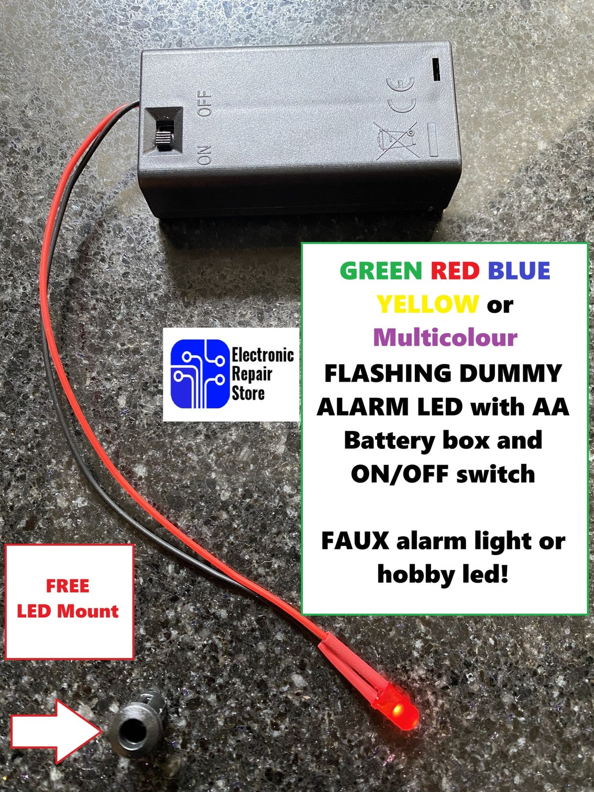 Flashing Dummy Red Green Blue White LED Security Light Alarm Car AA Battery Box