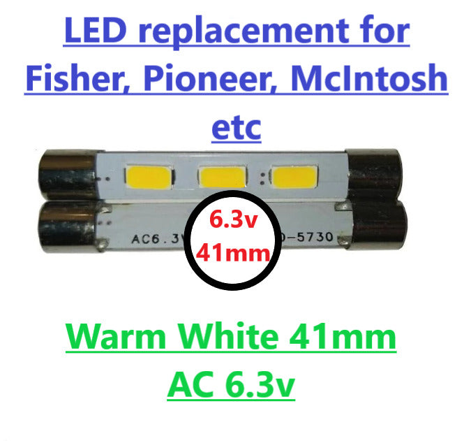 LED 41mm Warm White replacement for fuse bulb Pioneer Fisher McIntosh etc Hifi