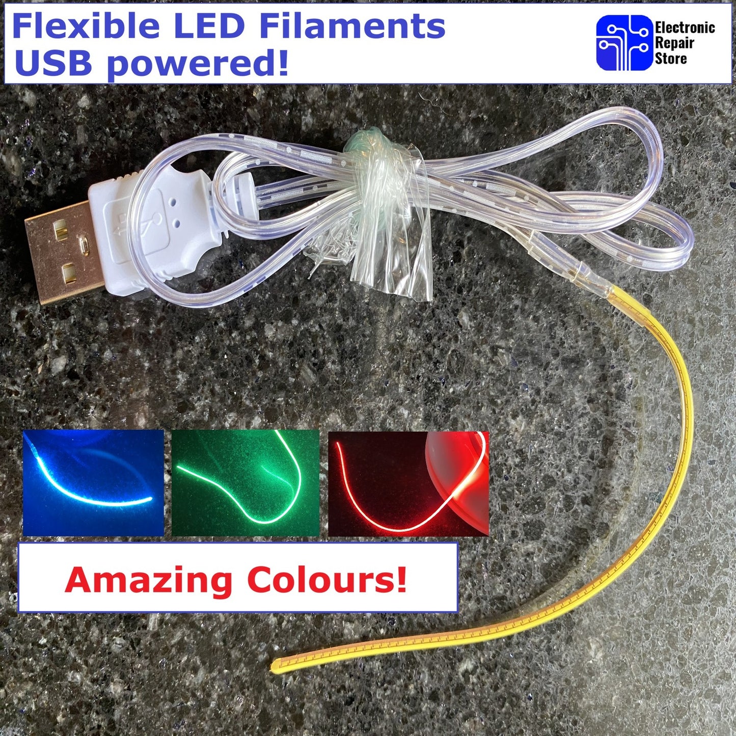 USB Flexible LED Filament Light 5V | 13cm 30cm Noodle Glow | Cosplay Model DIY UK