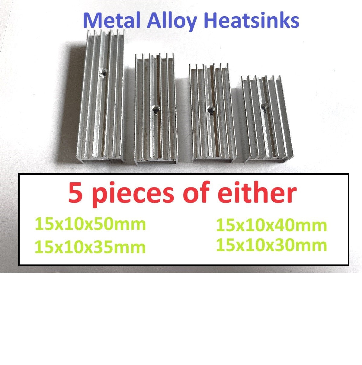5 Metal Alloy Heatsinks various sizes available UK stock