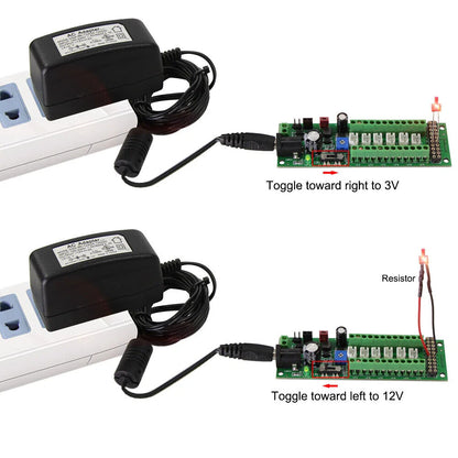 Power distribution board for trains models leds street lights hobbies 3v to 24v