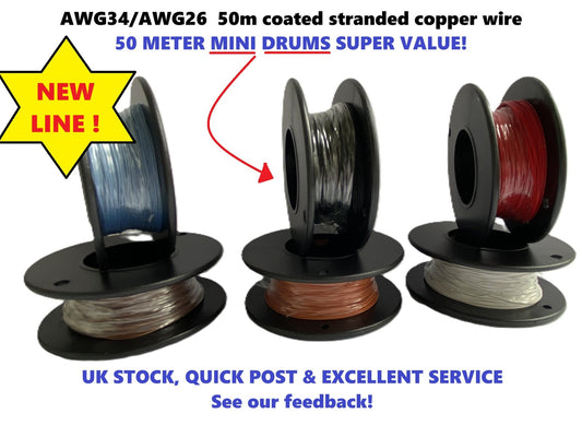 AWG34 AWG26 Super Value 50M Copper tinned wire PTFE stranded Hobby wire for leds