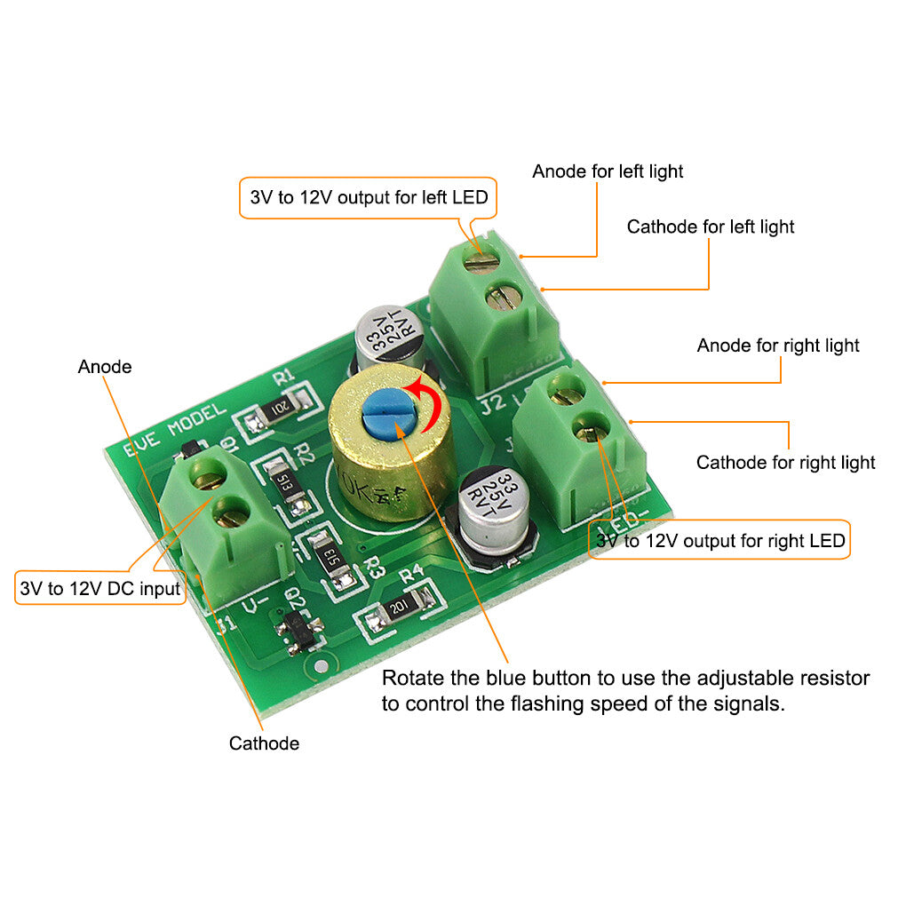 Flashing unit for leds flash rate adjustable for models trains dioramas