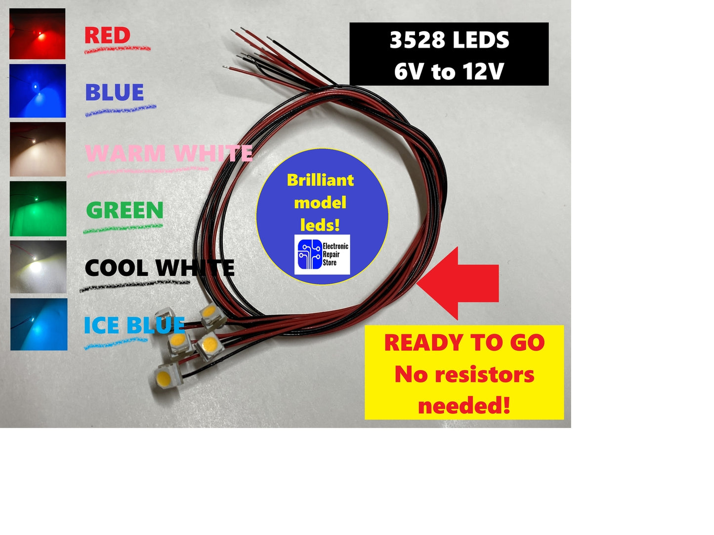 Pre Wired 3528 SMD LED 5V 9V 12V Various Colours For Models Trains Dolls House