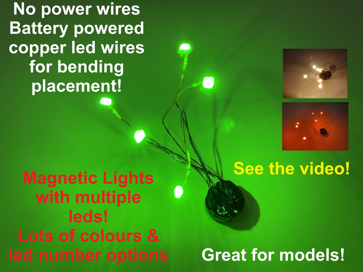 Magentic no power wires LEDs for DIY models trains cosplay magnet controlled