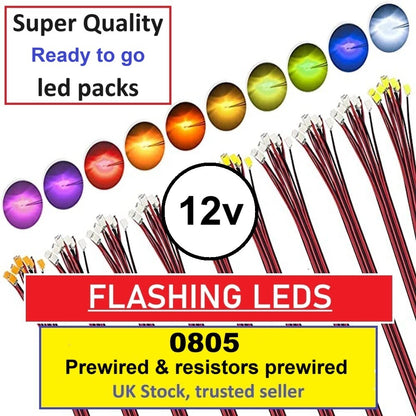 12V 0805 Flashing LED wired resistored SMD Model Trains High Quality UK In stock