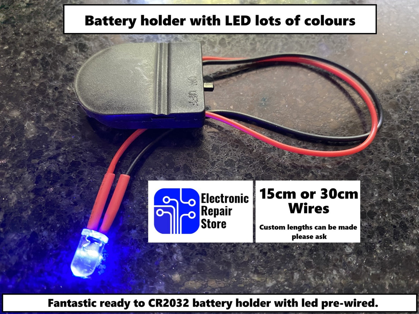 Wired LED Light with Watch Battery Box CR2032 On/Off Switch colours and lengths