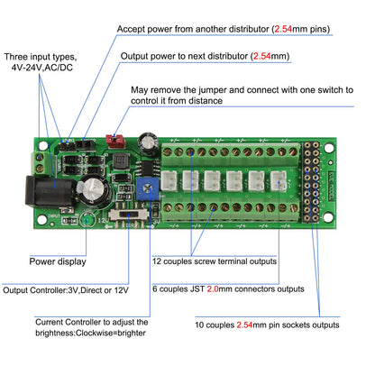 Power distribution board for trains models leds street lights hobbies 3v to 24v
