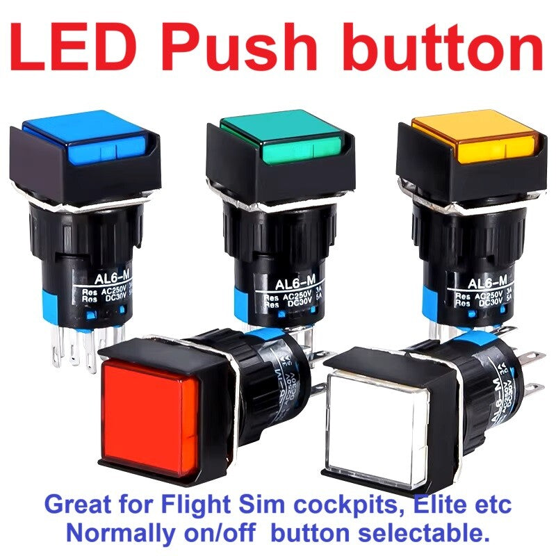 Momentary button LED square WHITE GREEN RED BLUE YELLOW Flightsim MSFS2020 Elite