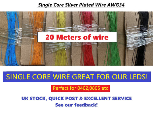 AWG34 Super Fine Single Core 20M PTFE Silver Plated Copper Wire UL1423 High