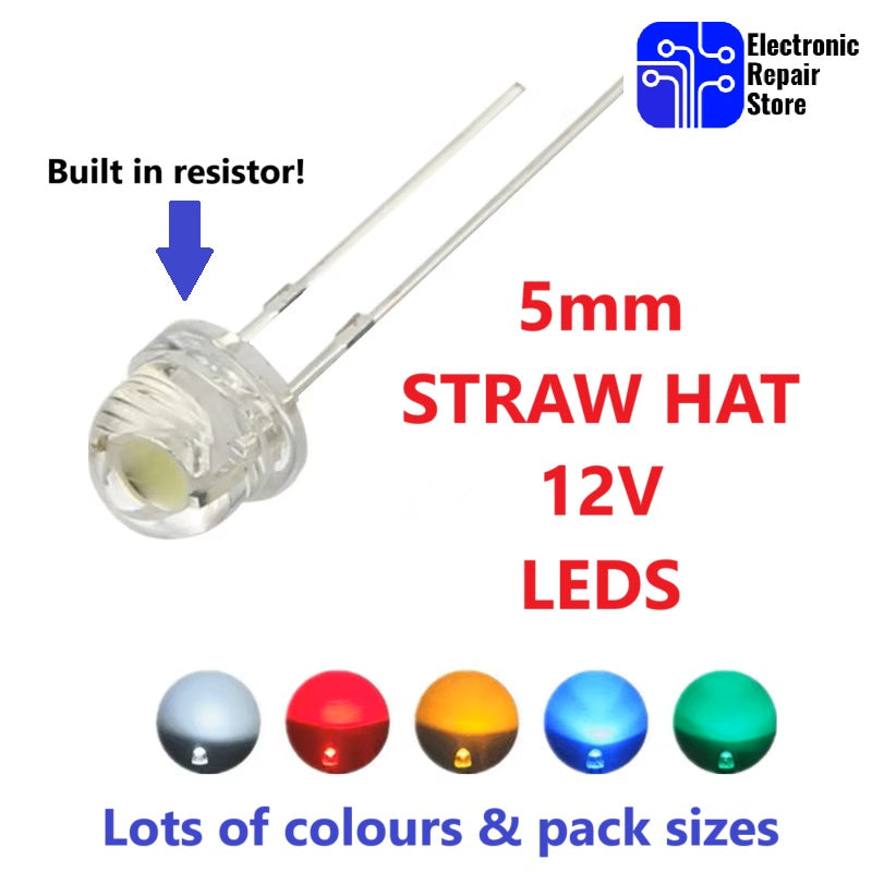 12V 5mm STRAW HAT bright clear lens LED with built in resistor for models trains
