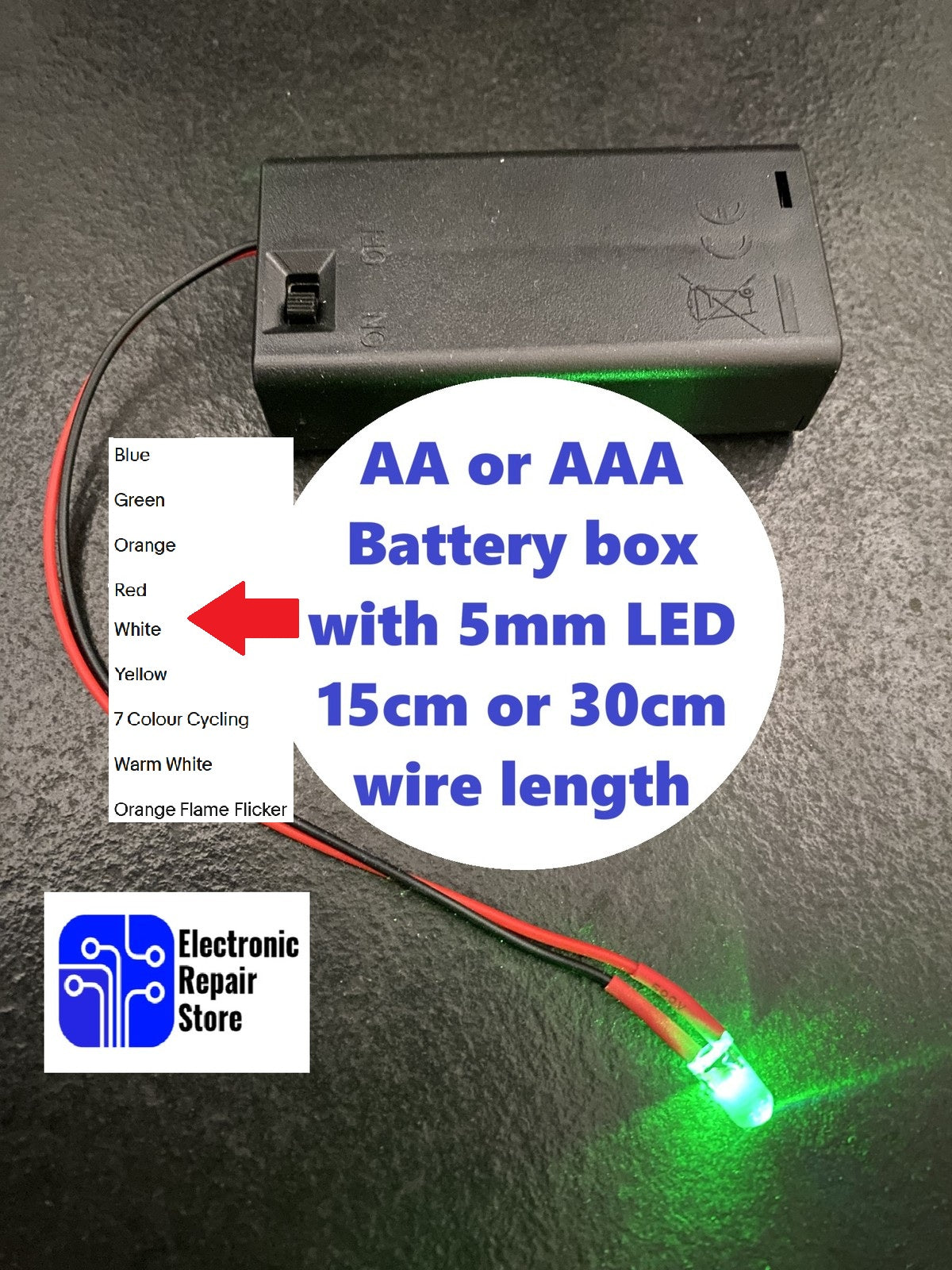 Wired LED Light with Battery Box On/Off Switch AAA or AA colours and lengths