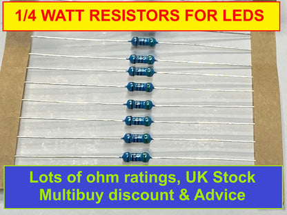 1/4W Resistors lots of values for LEDS 10 Pack UK Stock and Free postage