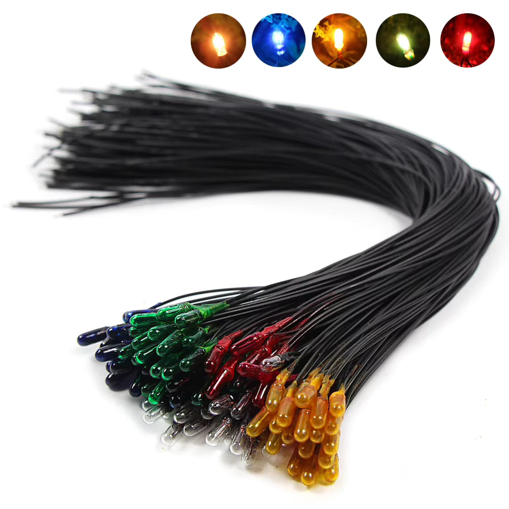 3mm 12V 70mA Rice Wheat Bulb Pre-wired Lots of Colors Red Yellow Blue Green White