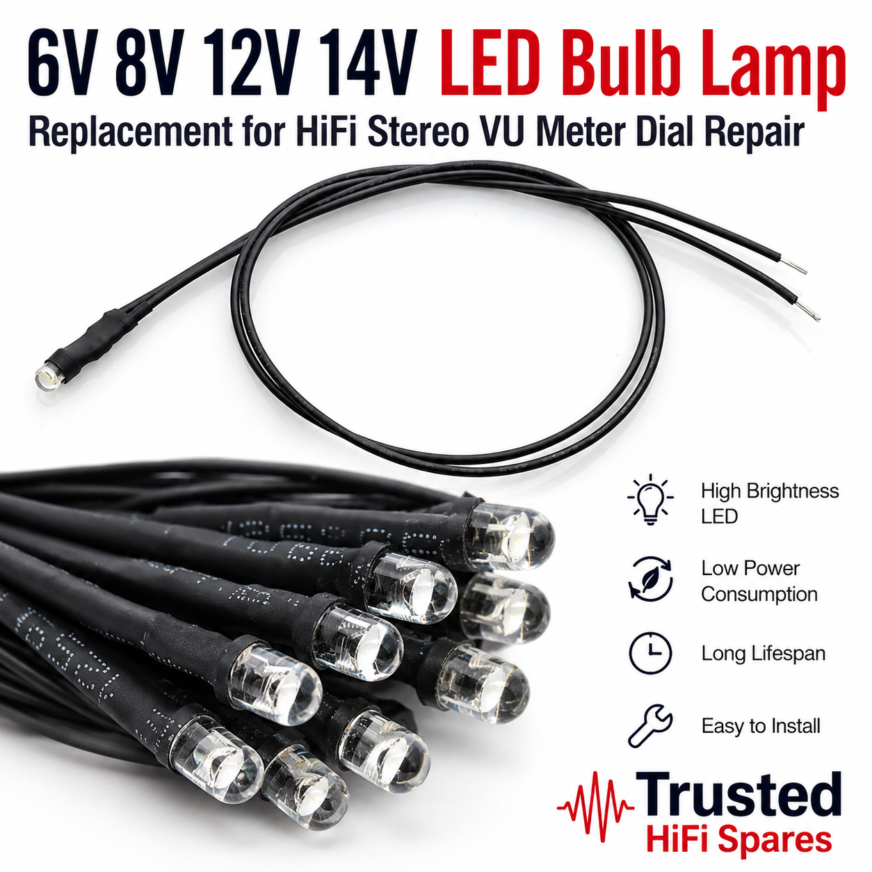6v 8v 12v 14v LED Lamp Bulb Hifi Warm White Cool White Red Stereo Repair 20ma
