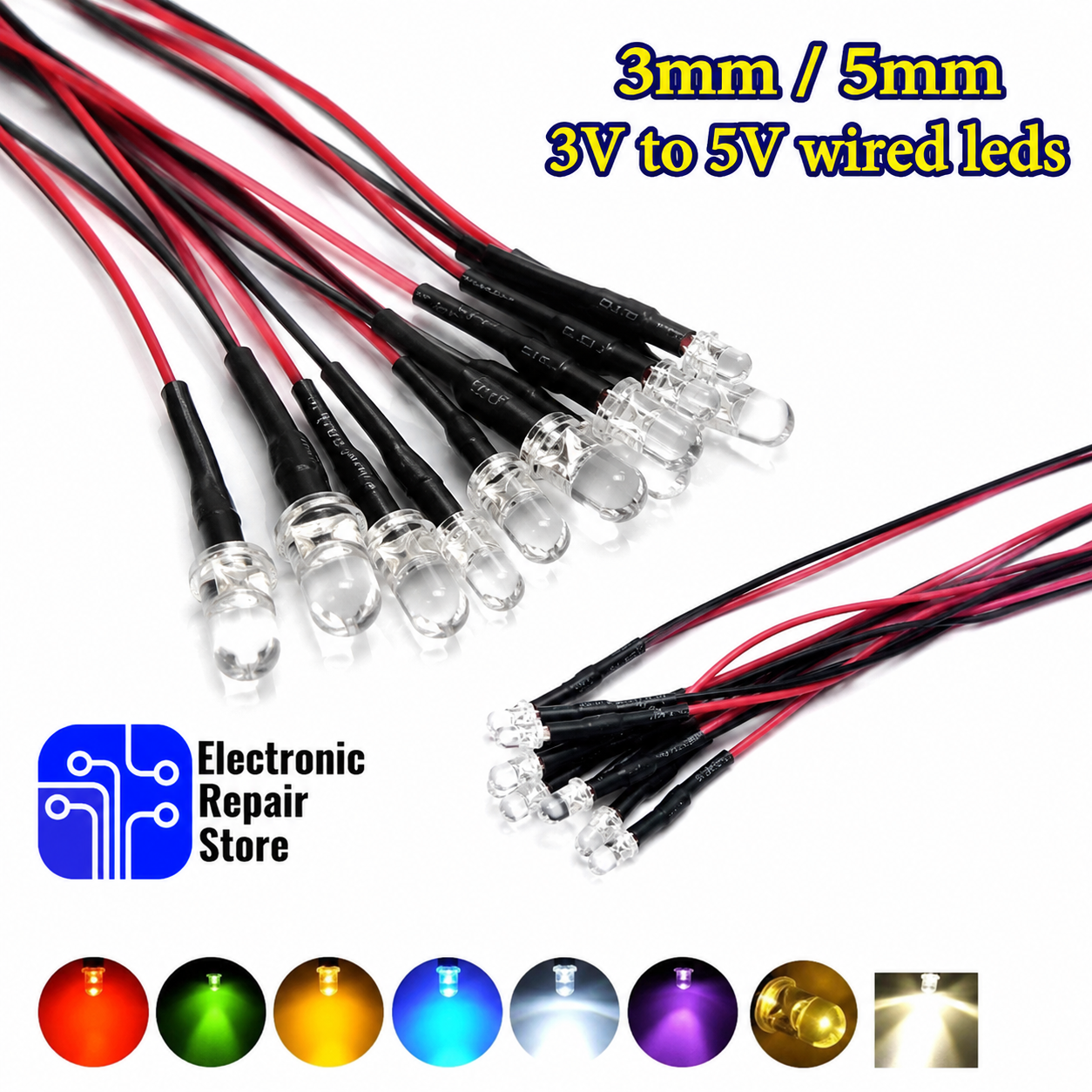 Pre-Wired 3mm 5mm LED Lights Works With DC 3V to 6V Multiple Colours