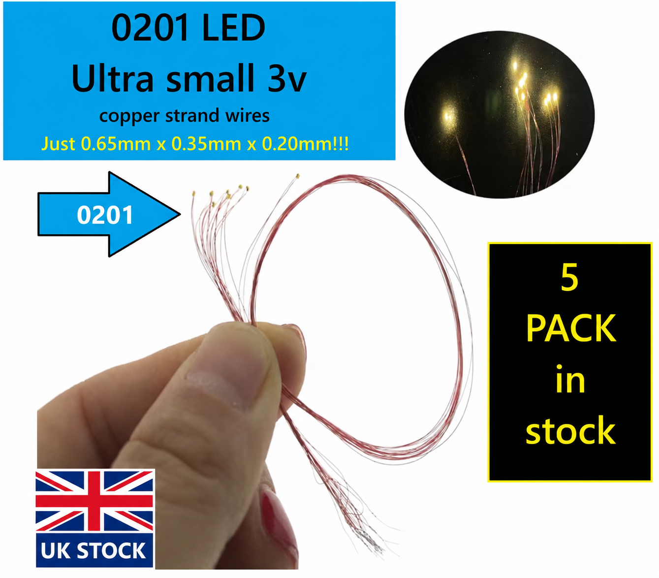 0201 Ultra small smallest hobby DIY led best quality version 5 Pack 3V