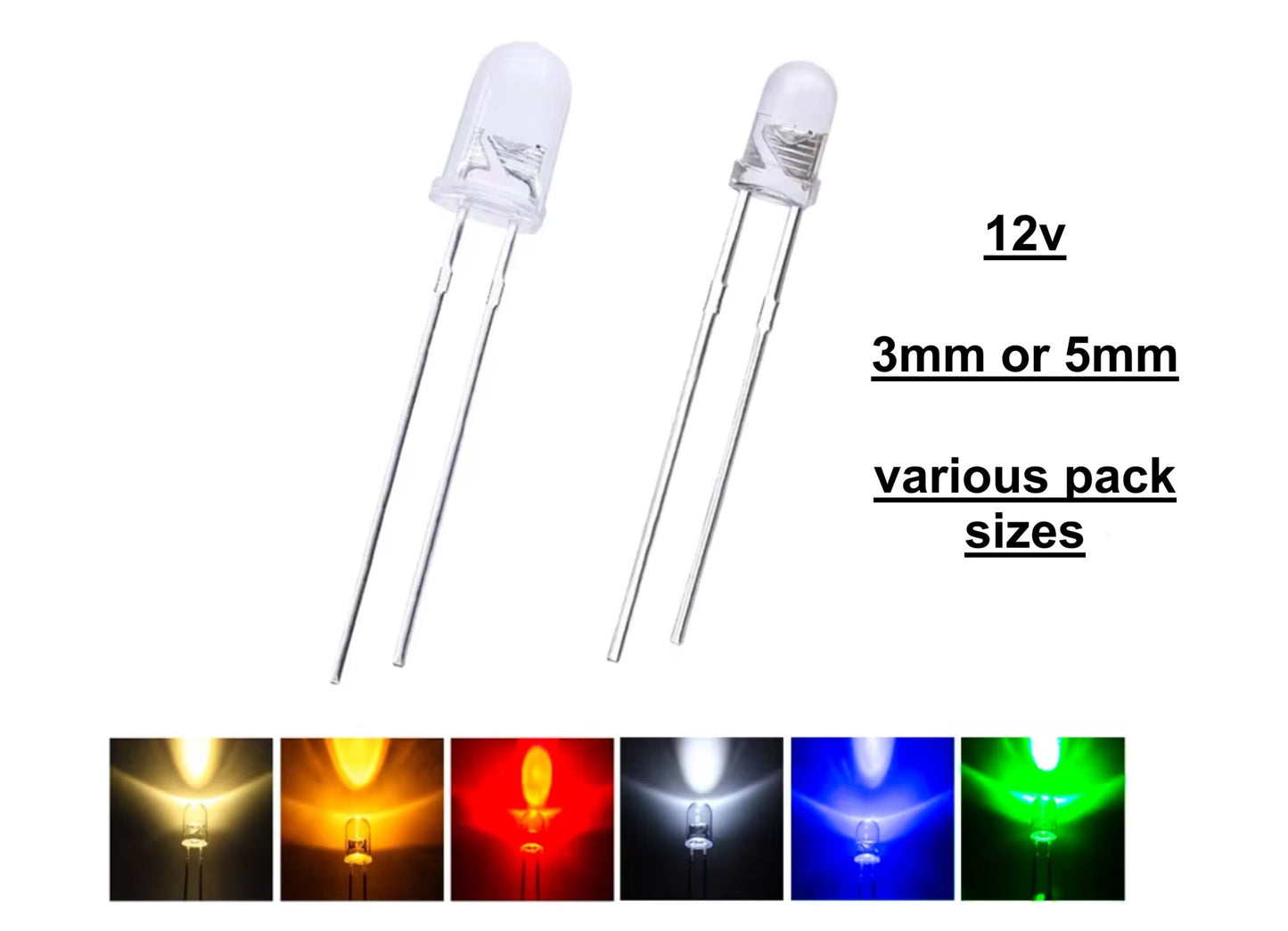 12V 3mm 5mm super bright clear lens LED with built in resistor for models trains