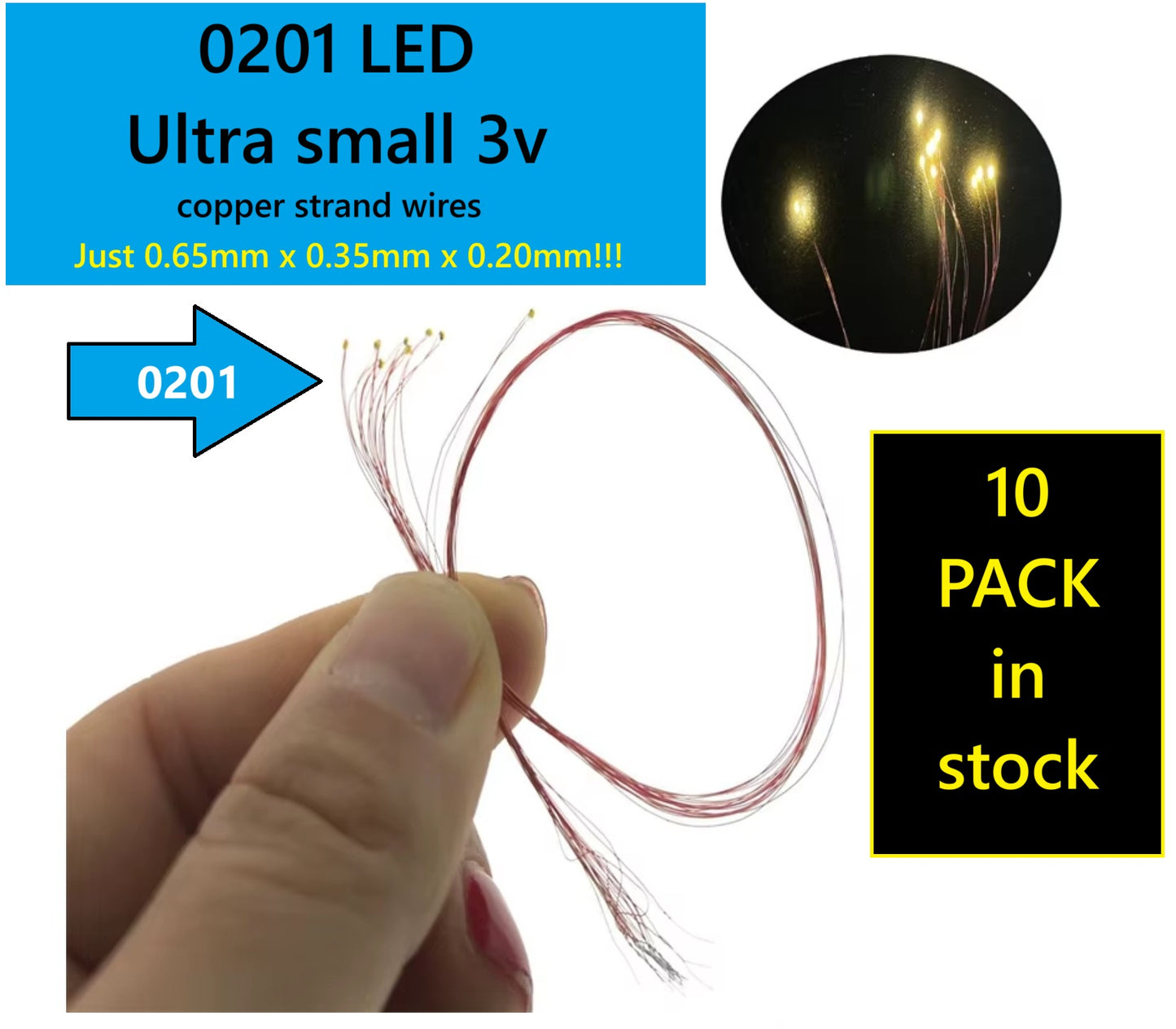 0201 Ultra small smallest hobby DIY led best quality version 10 Pack 3V