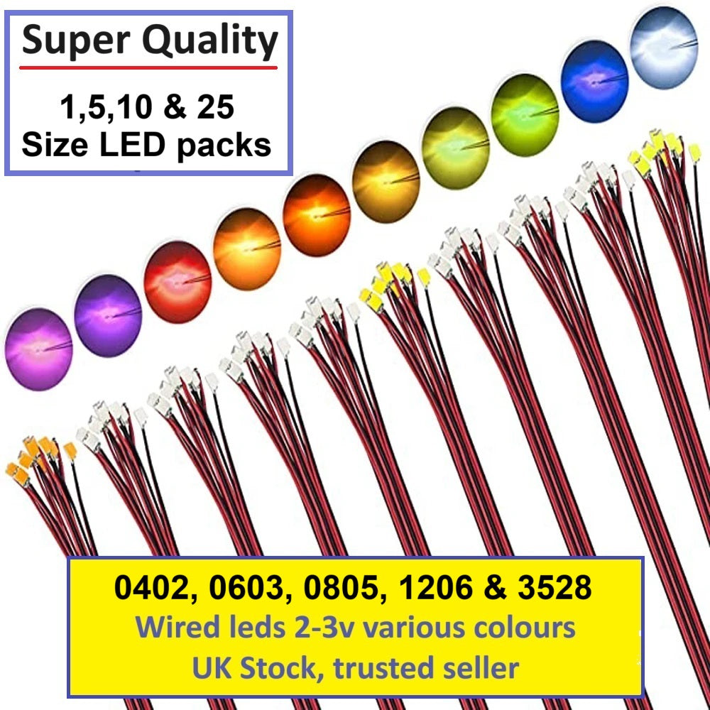 Miniature Pre Wired LEDs 0402 0603 0805 1206 3256 Model Railway Lights 2V 3V