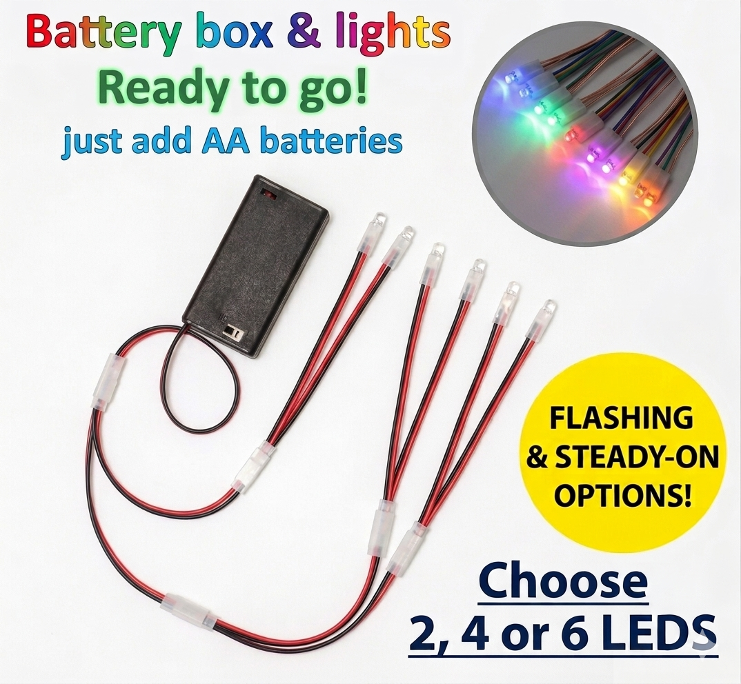No solder easy wire battery led kit 2 to 6 leds options cosplay railways models