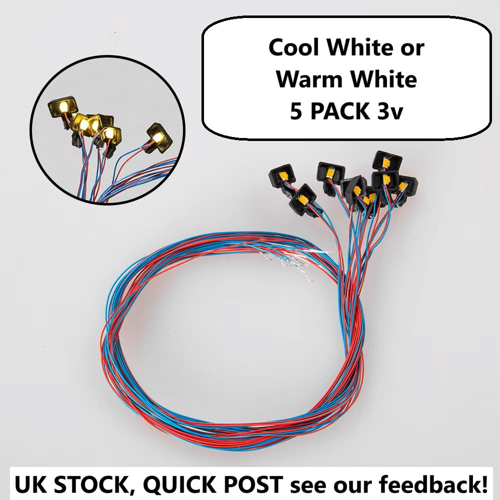 5x Prewired SMD LED Lights 3V Warm White HO OO Gauge Model Railway Diorama Lamps