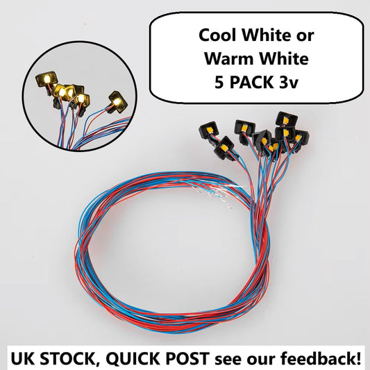5x Prewired SMD LED Lights 3V Warm White HO OO Gauge Model Railway Diorama Lamps