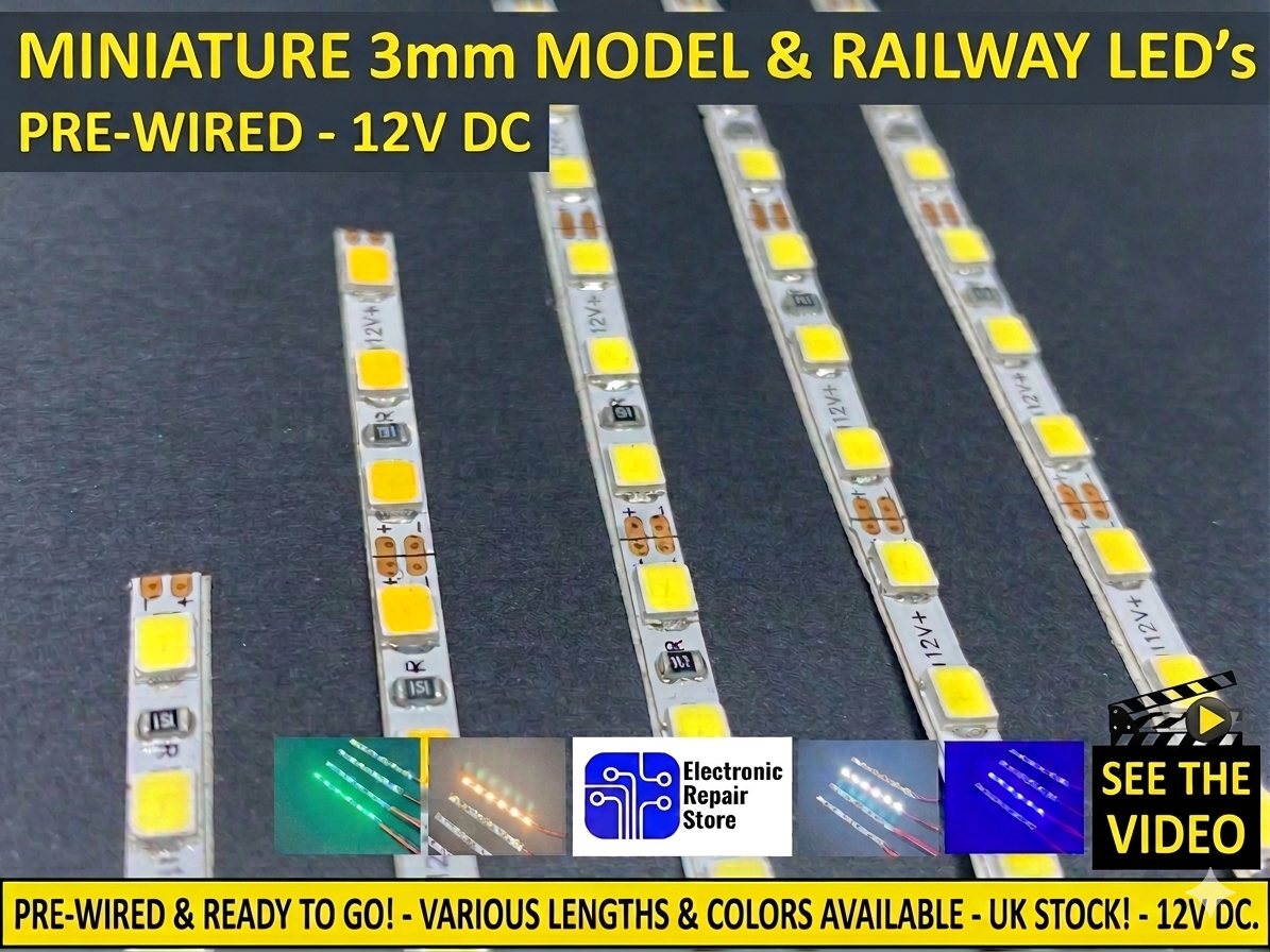 Miniature 12v LED Strip Super Thin For Models Railways Buildings lots of colours and sizes