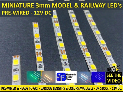Miniature 12v LED Strip Super Thin For Models Railways Buildings lots of colours and sizes