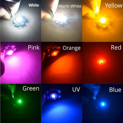 1 or 5pcs 1 WATT High Power LED with heatsink lots of colours 2v 3v